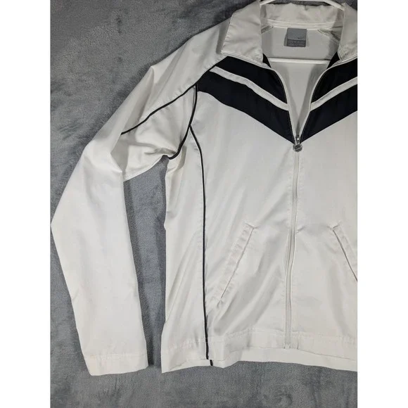 Nike Air Womens M White Black Chevron Full Zip Mock Neck Track Jacket Windbreake - Picture 5 of 10